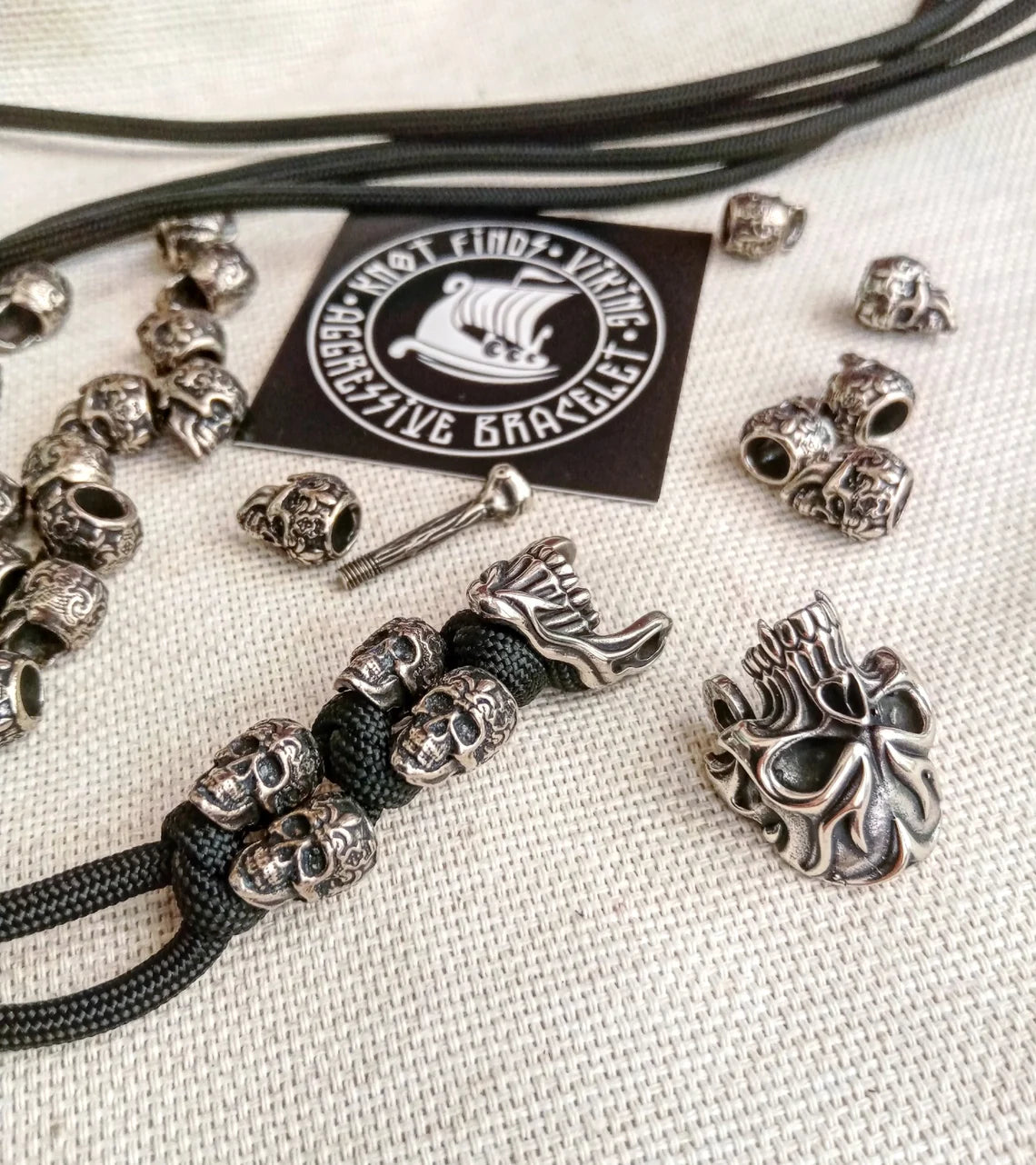 Celtic steel beads, SKULL, ua tactical paracord 550. Set for weaving a bracelet from paracord. DIY gift. Do it yourself.