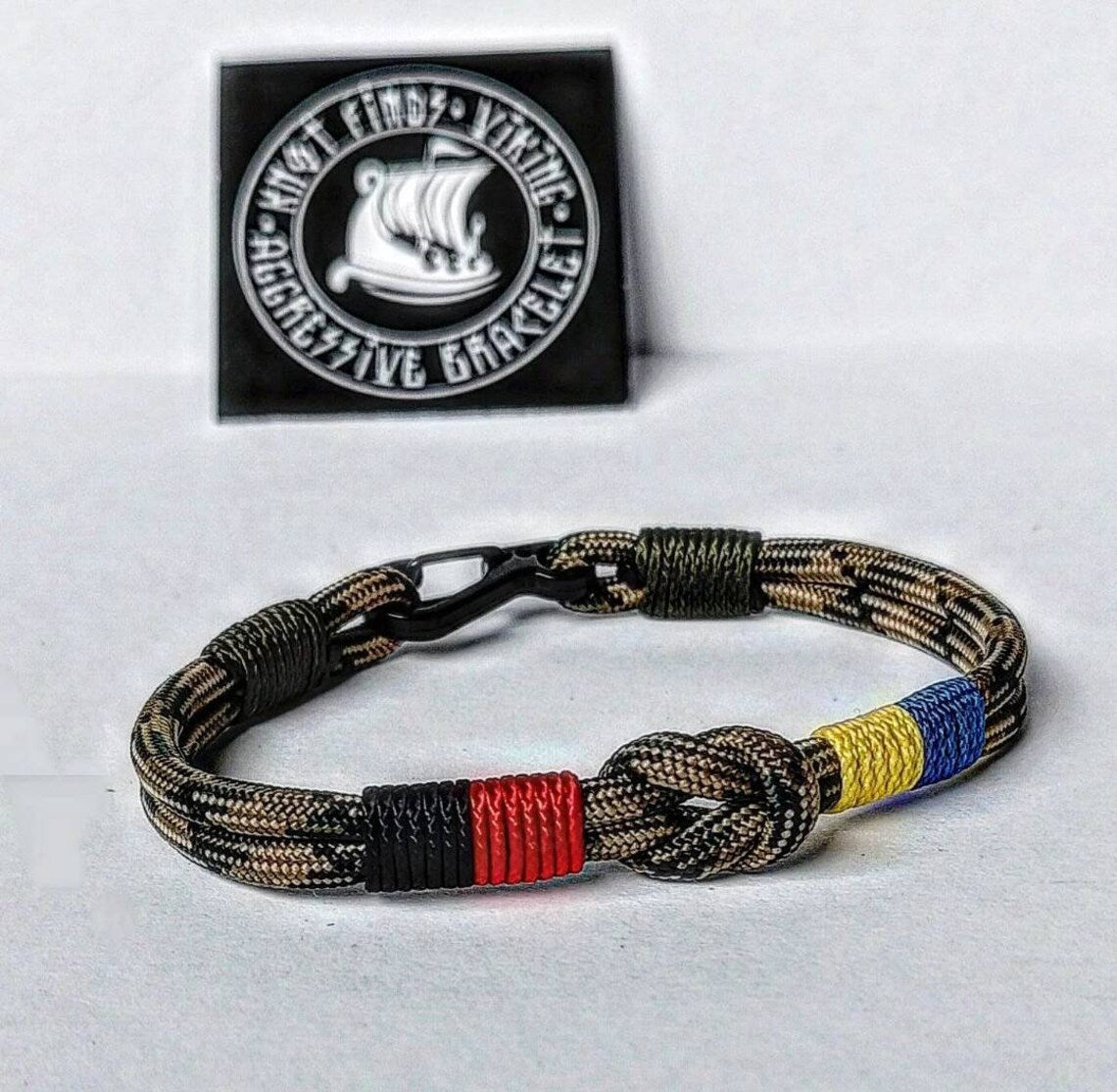 Paracord bracelet. Army style. Unloading camp bangle. Ukrainian symbol. Thin military bracelet. Glory to Ukraine.