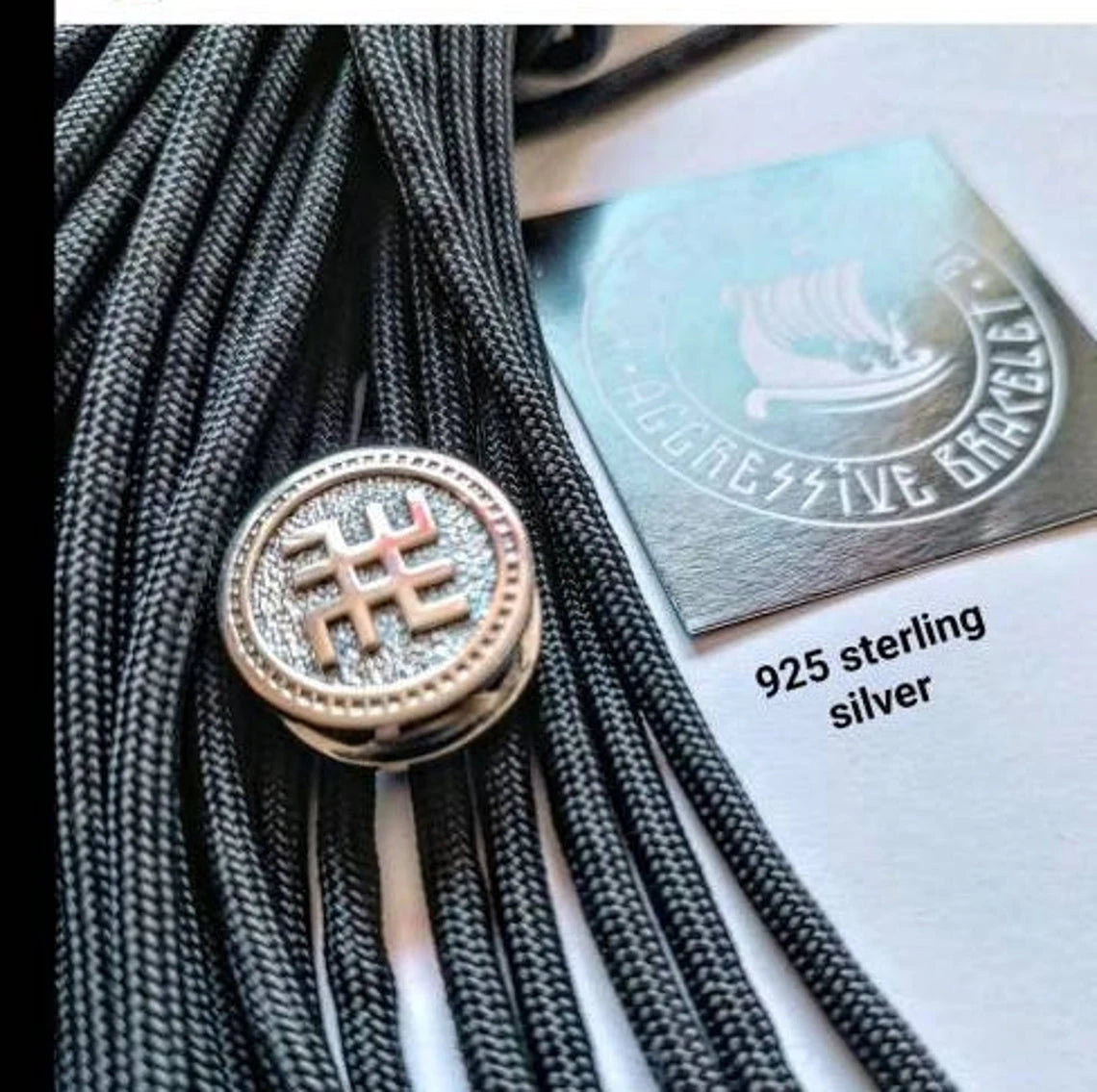 925 Sterling Silver Round Bead SVAROG Bead for Bracelet Viking Jewelry Men's Accessory. Original author's products.