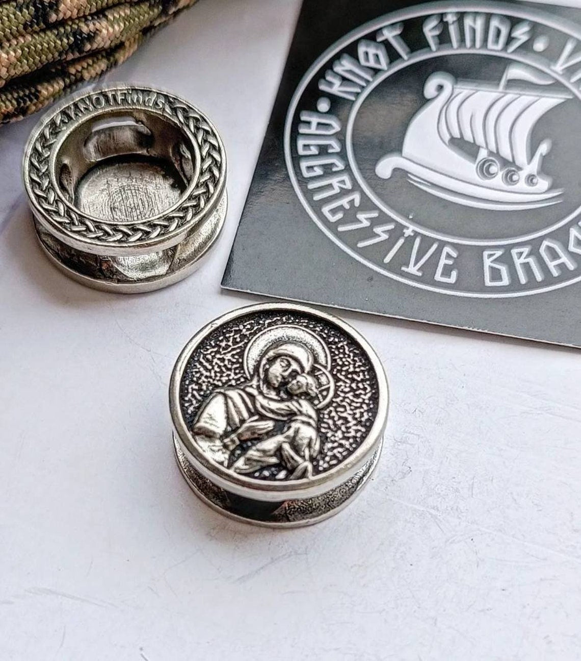 Steel Round Bead VIRGIN MARY. Bead for Bracelet Religious symbols. Viking Jewelry. Protective amulet. Easter holidays.