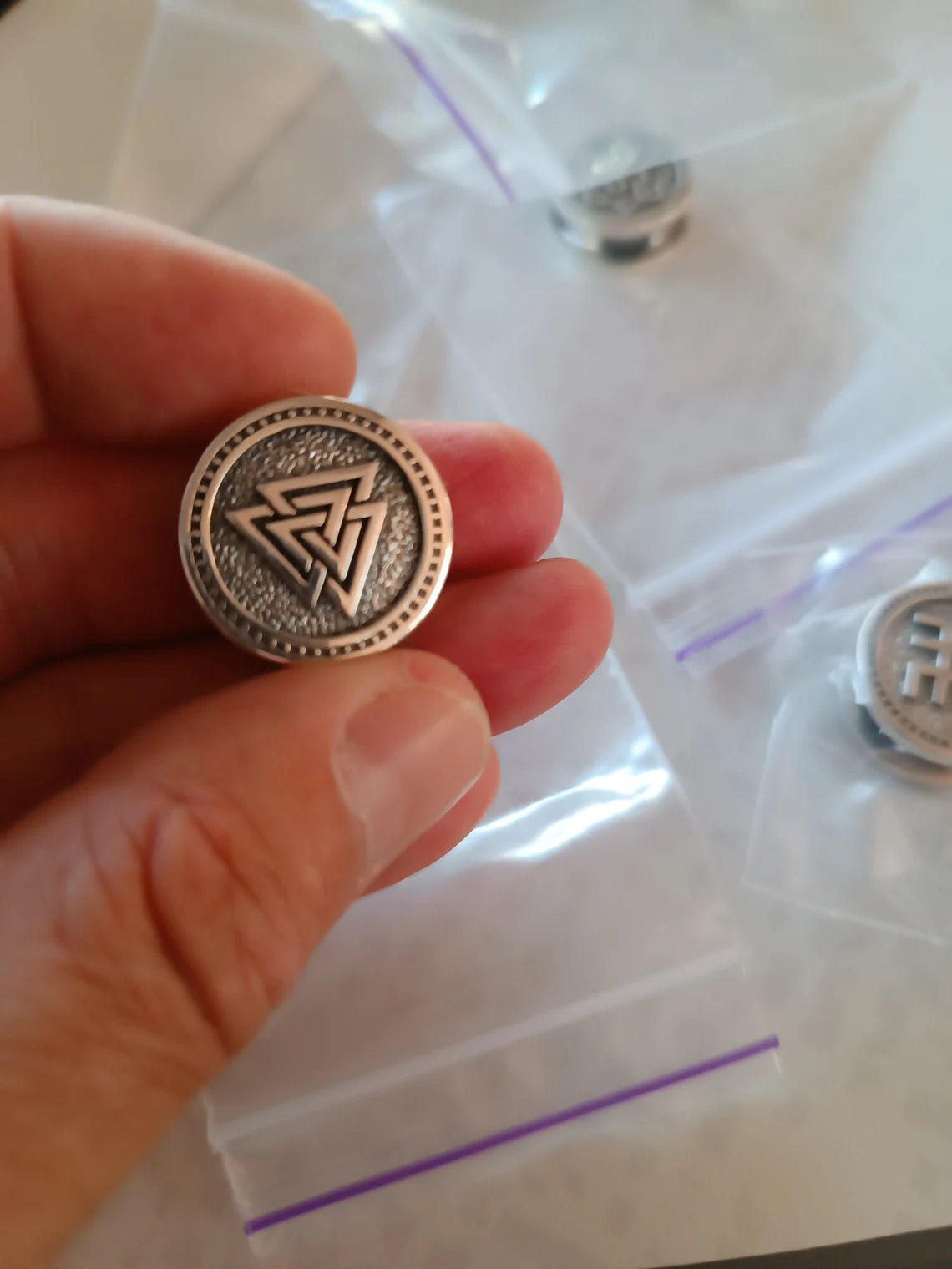 925 Sterling Silver Round Bead VALKNUT Bead for Bracelet Viking Jewelry Men's Accessory. Original author's products. Manual casting.