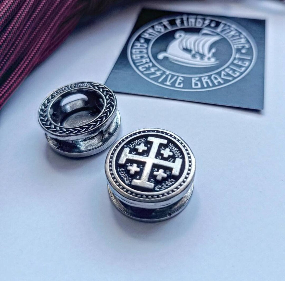 Steel Round Bead JERUSALEM CROSS. Bead for Bracelet. Religious symbols. Beads for paracord bracelet. Manual casting.