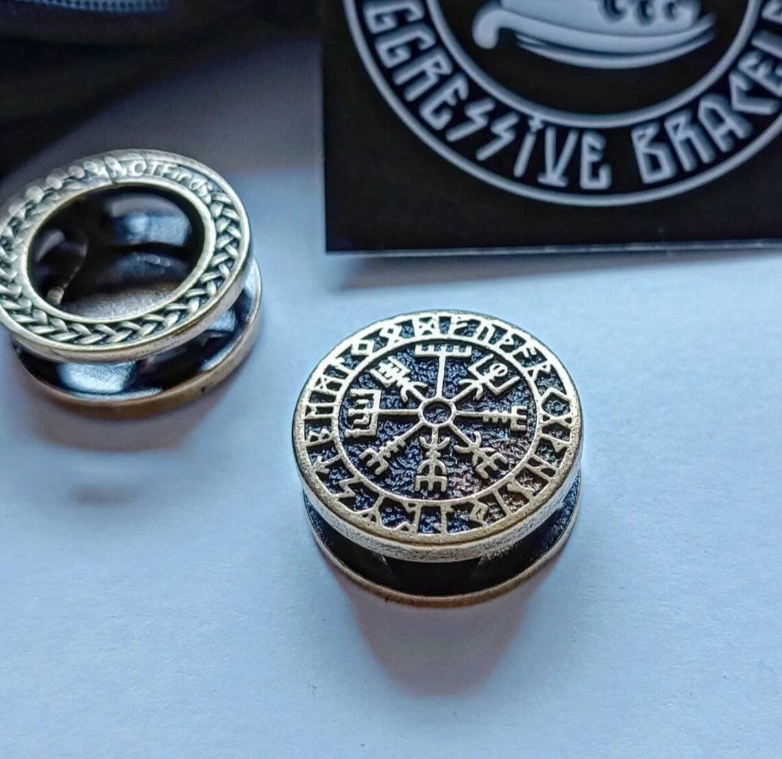 VEGVISIR brass Round Bead Bead for Bracelet Viking Jewelry Men's Accessory. Viking compass.