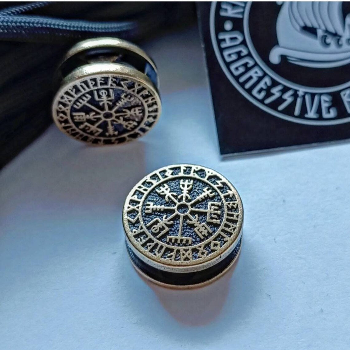 VEGVISIR brass Round Bead Bead for Bracelet Viking Jewelry Men's Accessory. Viking compass.