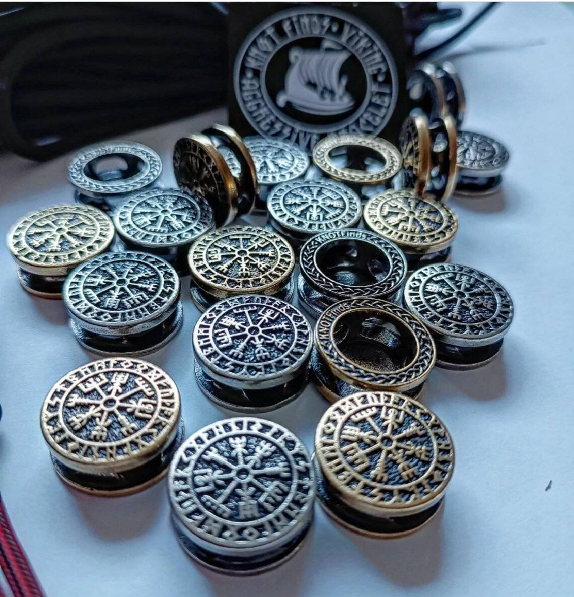 VEGVISIR brass Round Bead Bead for Bracelet Viking Jewelry Men's Accessory. Viking compass.