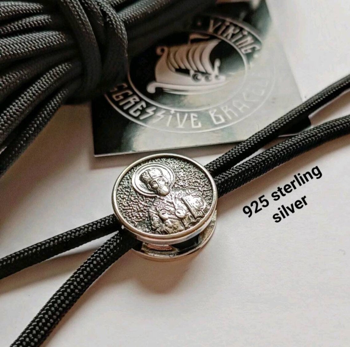 Saint Nicholas symbol. 925 Sterling Silver Round Bead. Bead for Bracelet. Religious Accessory. Easter holidays.