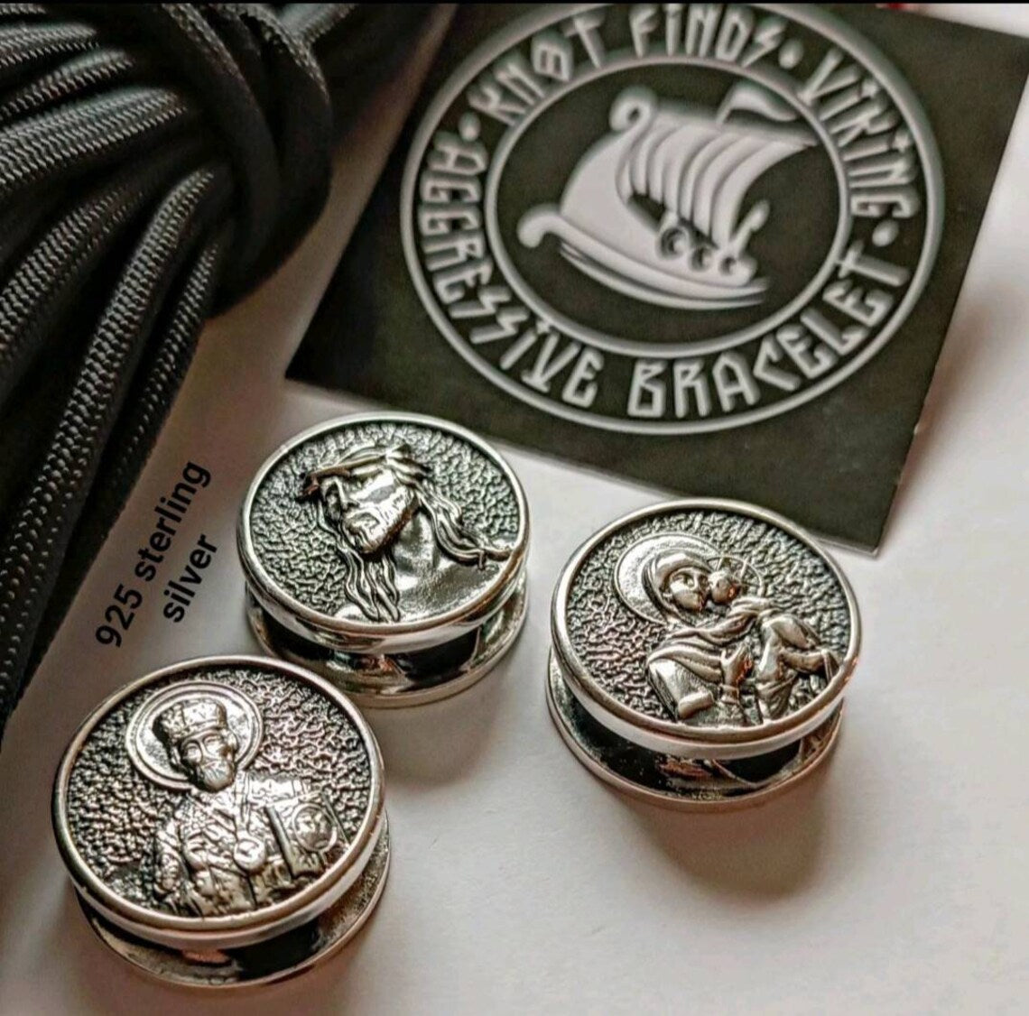 Saint Nicholas symbol. 925 Sterling Silver Round Bead. Bead for Bracelet. Religious Accessory. Easter holidays.