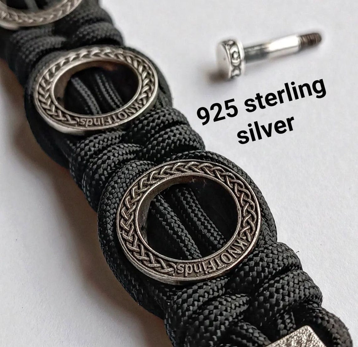 Silver 925 Sterling bracelet. Paracord bracelet. Viking protective amulet. Svarog, Valknut. Helmet Horror. Valkyrie. Square SVAROG.