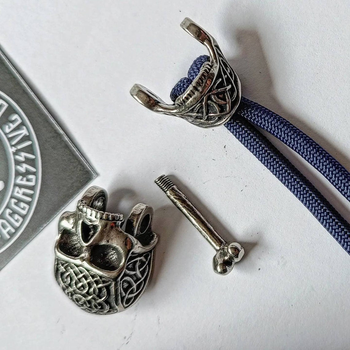 Steel SKULL shackle. Beads for paracord weaving, viking style. viking jewelry, skull symbol.