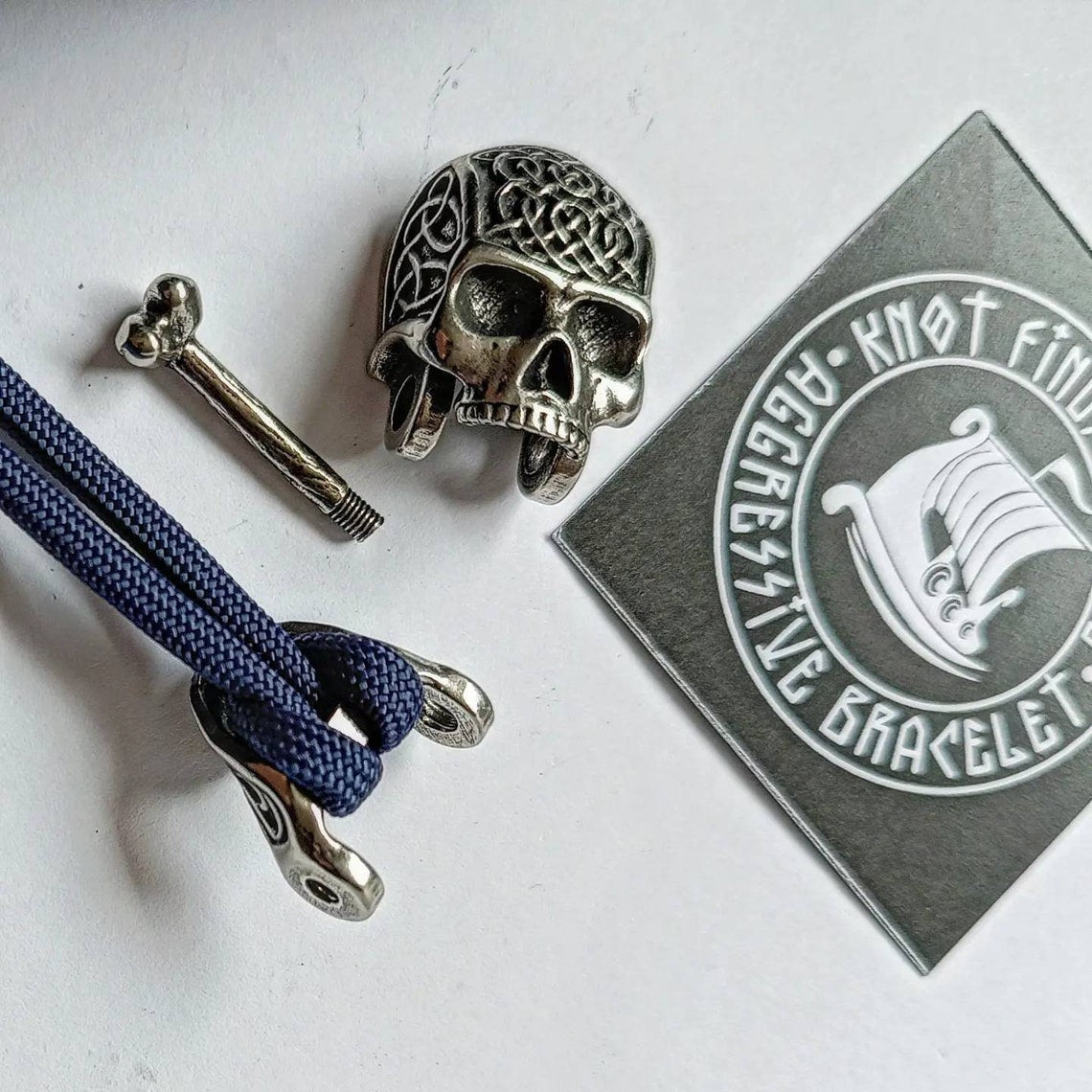 Steel SKULL shackle. Beads for paracord weaving, viking style. viking jewelry, skull symbol.