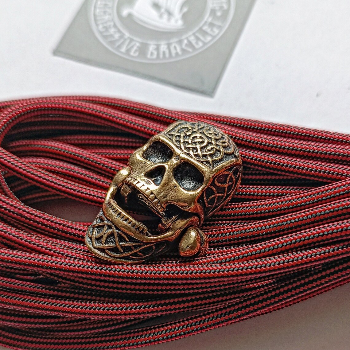 Brass SKULL shackle. Beads for paracord weaving, viking style. viking jewelry, skull symbol.