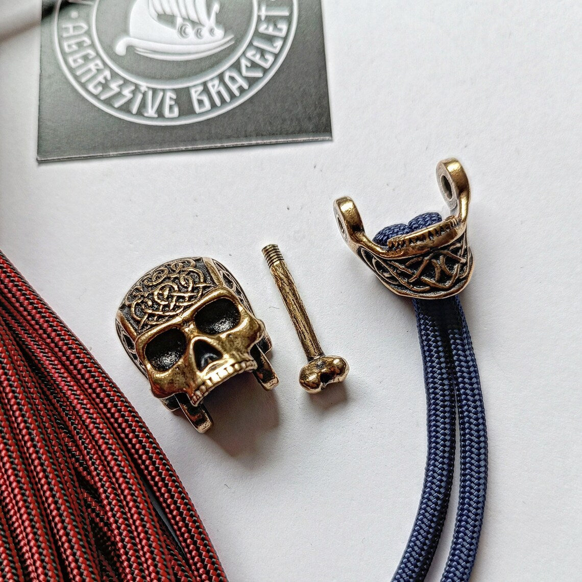Brass SKULL shackle. Beads for paracord weaving, viking style. viking jewelry, skull symbol.