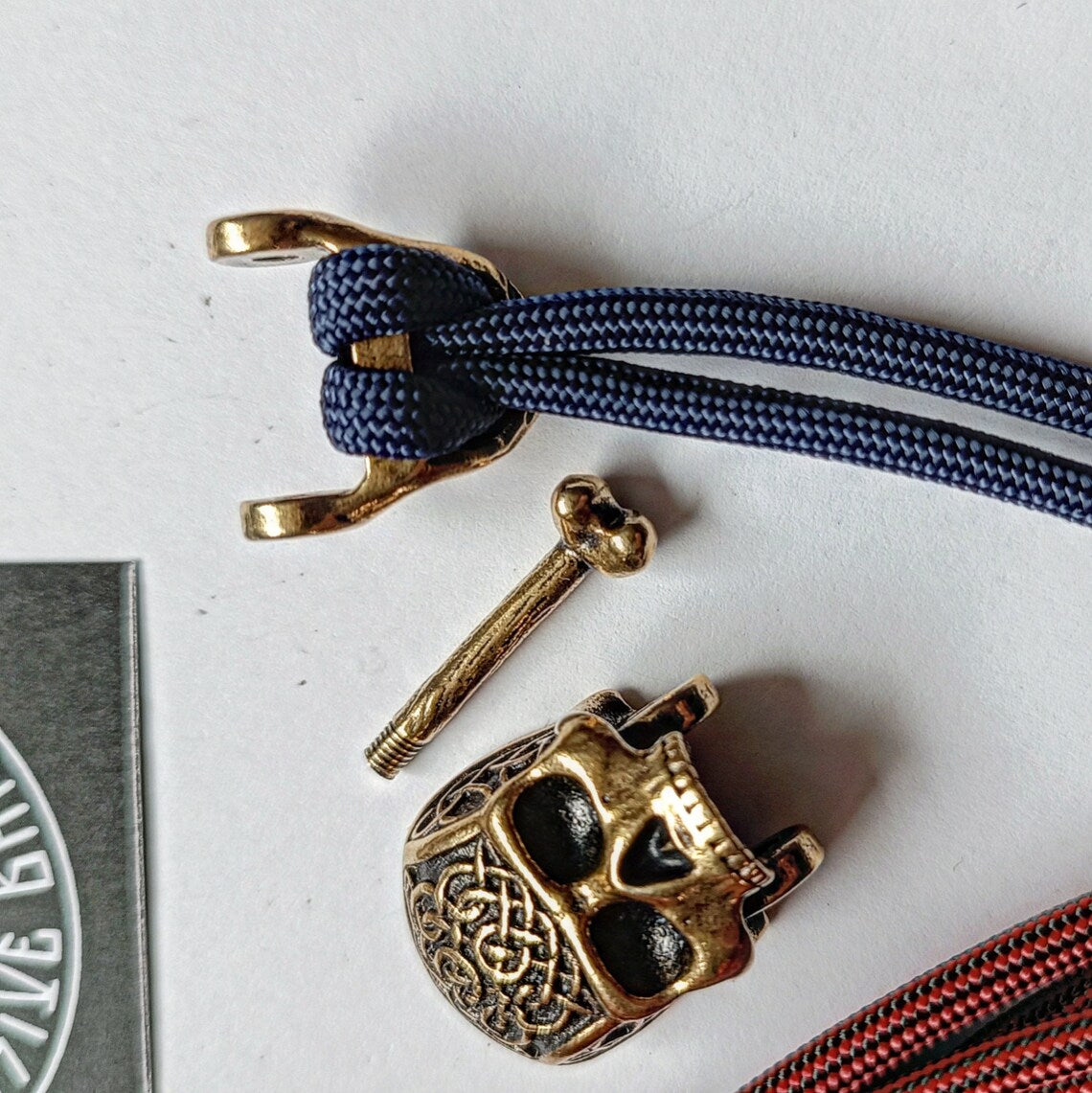 Brass SKULL shackle. Beads for paracord weaving, viking style. viking jewelry, skull symbol.