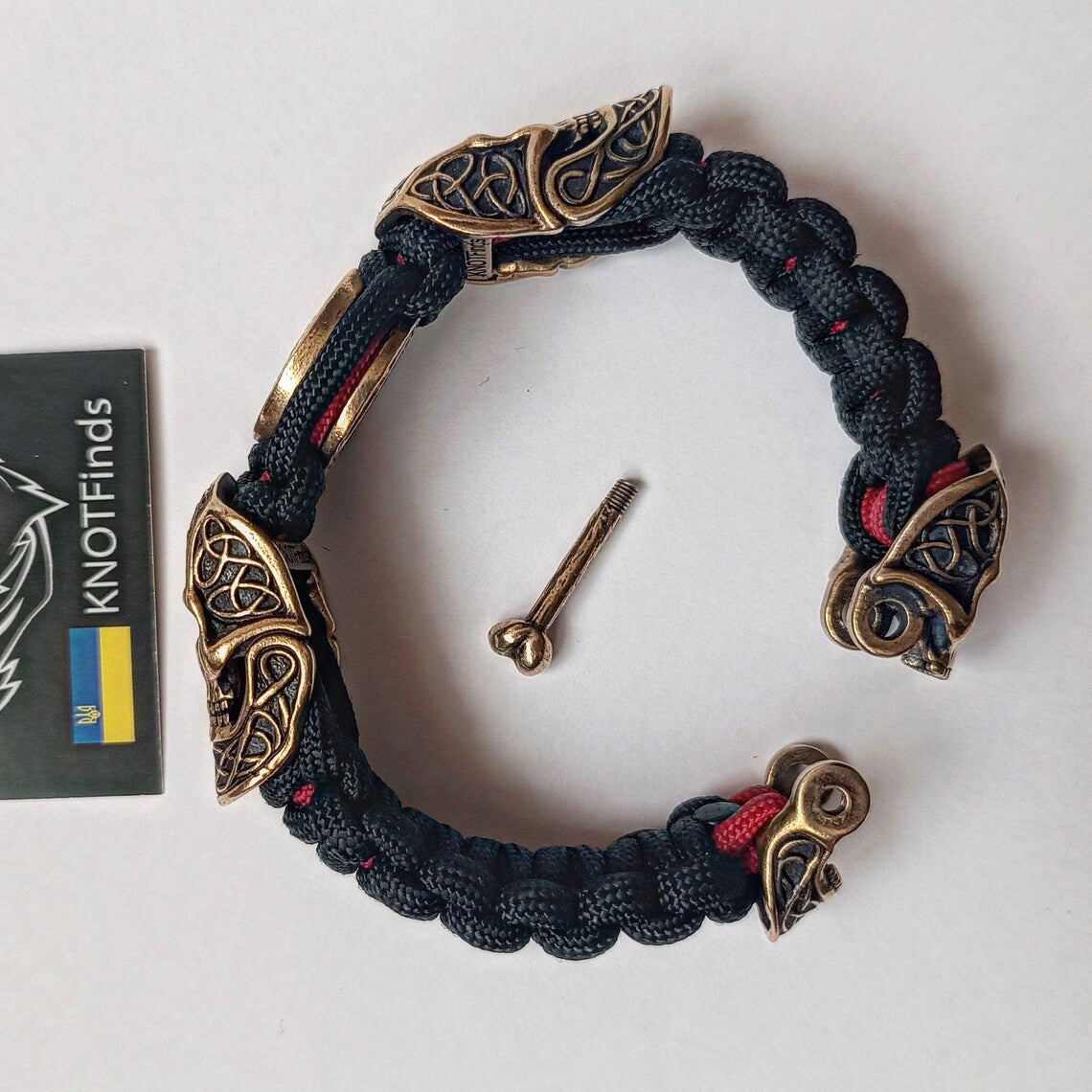 Scandinavian skull bracelet. Valknut symbol. Biker bangle. A great brutal gift for men and women