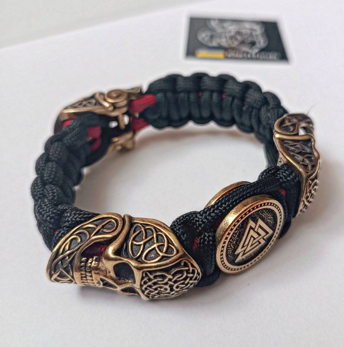Scandinavian skull bracelet. Valknut symbol. Biker bangle. A great brutal gift for men and women