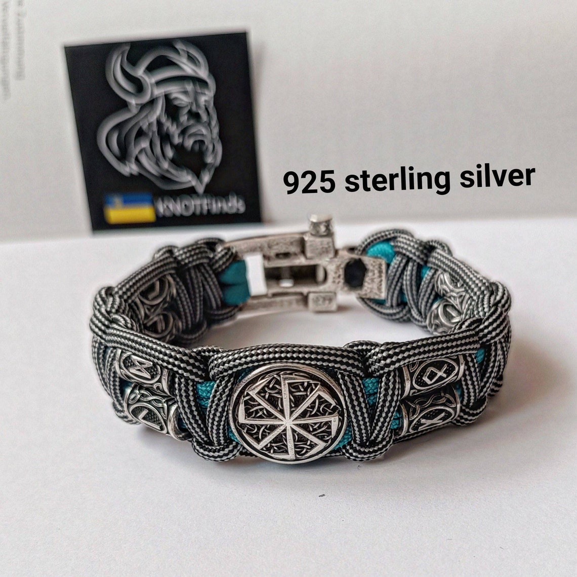 Pagan style. Runes paracord bracelet. 925 Sterling silver runes. Viking jewelry. Protective amulet.
