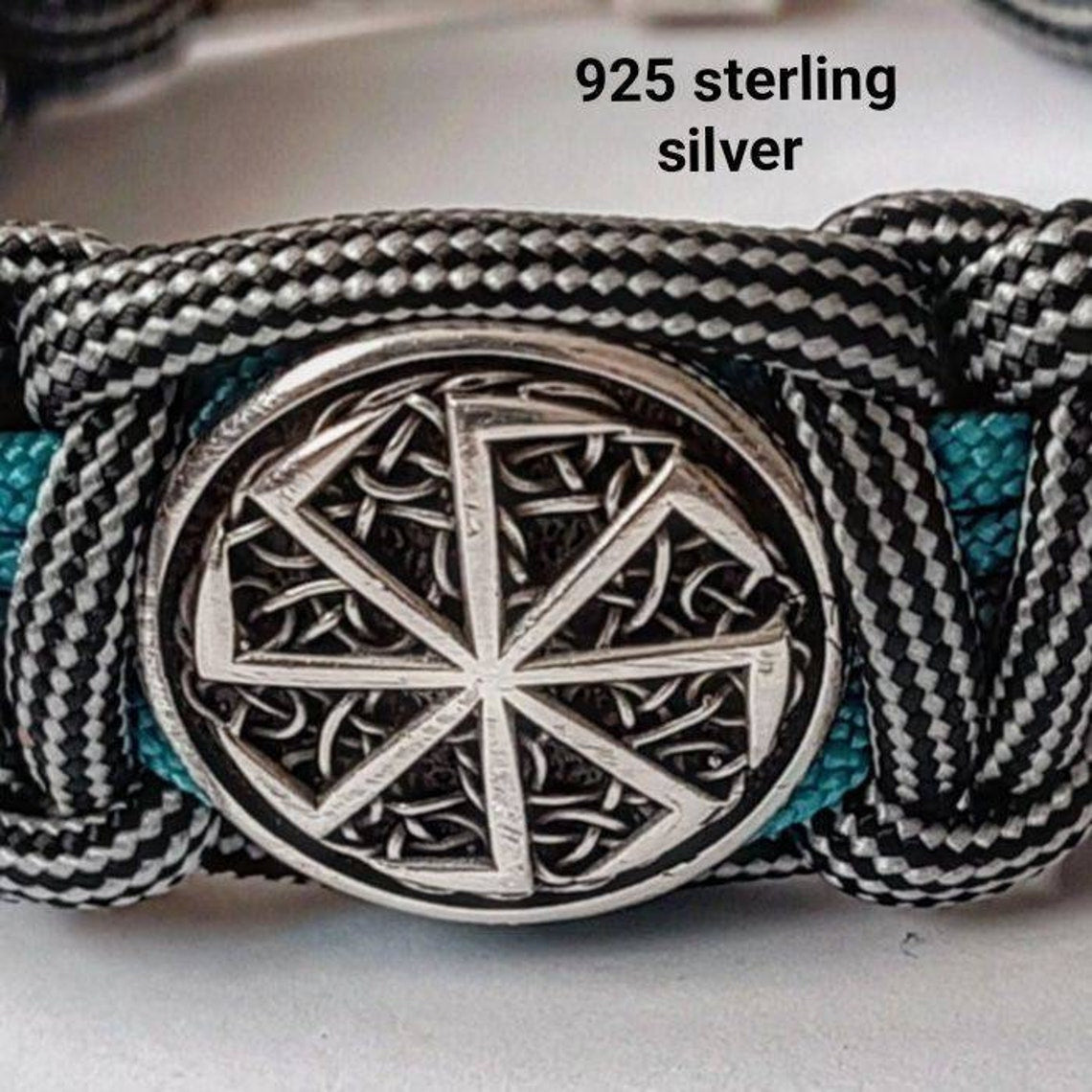 Pagan style. Runes paracord bracelet. 925 Sterling silver runes. Viking jewelry. Protective amulet.