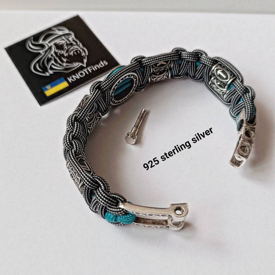 Pagan style. Runes paracord bracelet. 925 Sterling silver runes. Viking jewelry. Protective amulet.