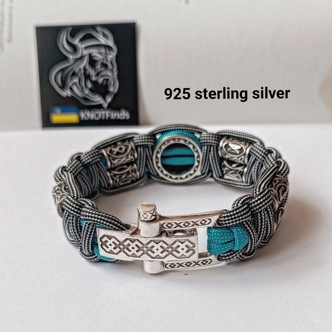 Pagan style. Runes paracord bracelet. 925 Sterling silver runes. Viking jewelry. Protective amulet.