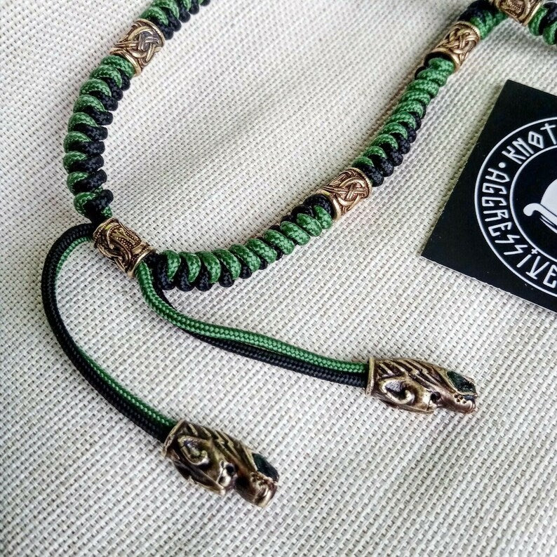 Mens necklace. Paracord necklace with beads. Mens Choker. Mjolnir necklace. Celtic knot. Nordic necklace.