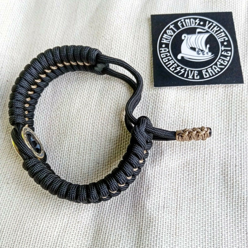 Paracord bracelet with braas bead VALKNUT. Mad Max style.