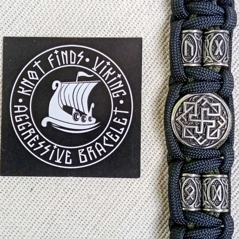 Runic Viking bracelet.VALKYRIE symbol. Scandinavian jewelry. Nordic bangle. Mens accessory.