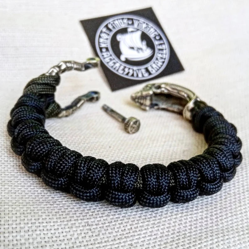 Black Paracord bracelet ALIEN. Biker bangle. Viking style. Xenomorph. Scandinavian jewelry.