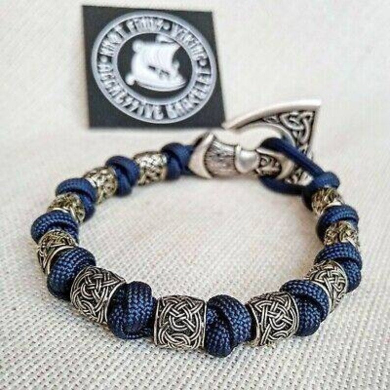 Navy Blue nordic bangle. Mens accessory. Viking jewelry. Paracord bracelet.