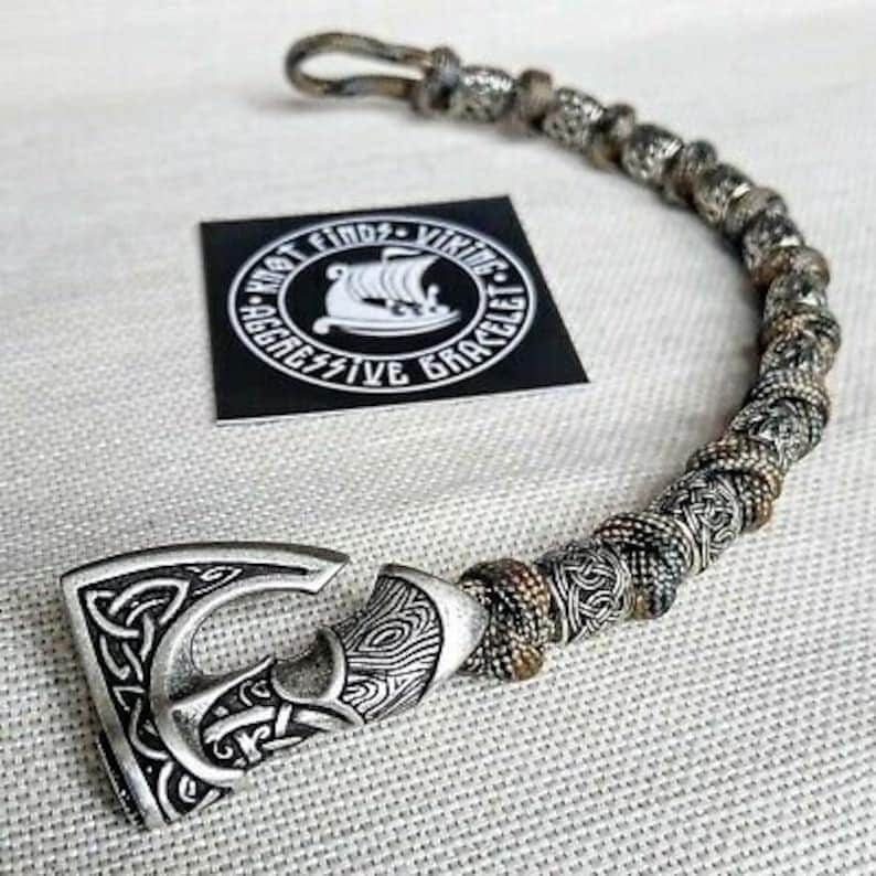 Tutorials weaving paracord bracelet. Viking jewelry. Norse bangle. DIY gift.