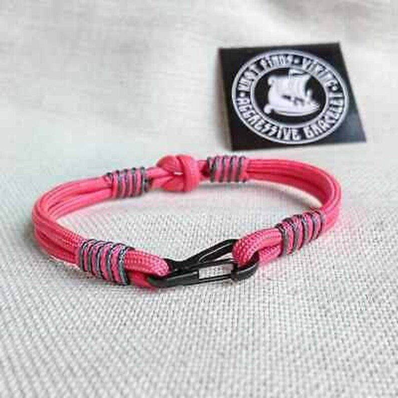 Lady viking. Scandinavian jewelry. Paracord bracelet. Gift for girls. Pink bangle.