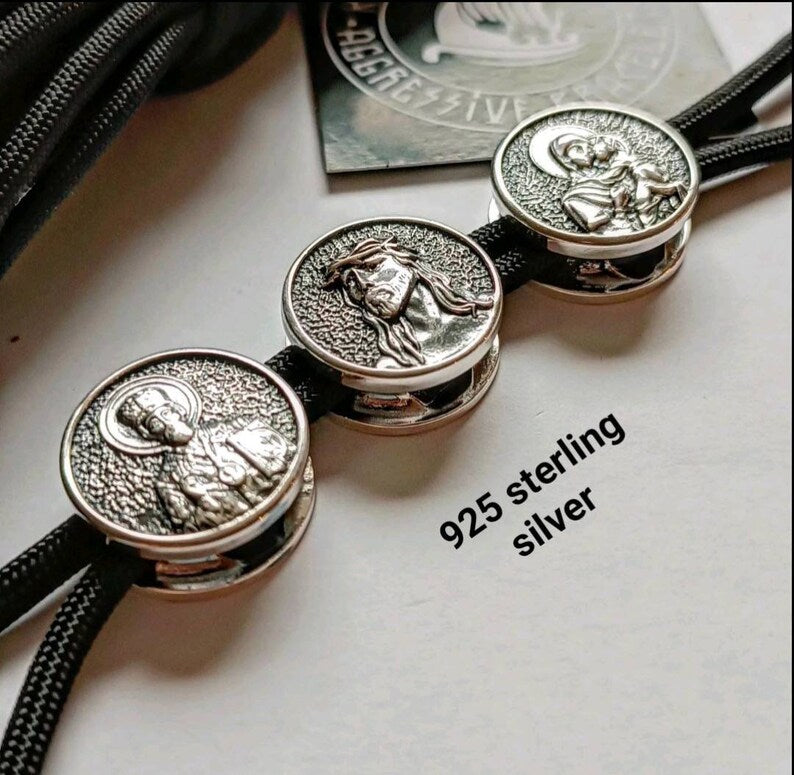 Jesus Christ symbol. 925 Sterling Silver Round Bead. Bead for Bracelet. Religious Accessory. Easter holidays.