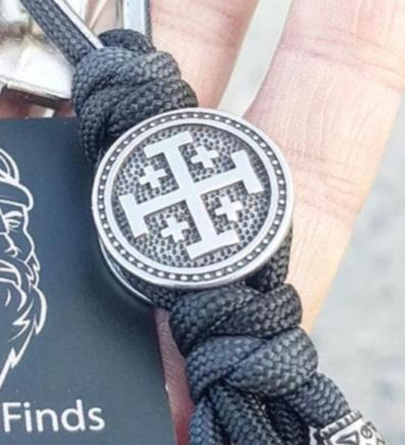 Steel Round Bead JERUSALEM CROSS. Bead for Bracelet. Religious symbols. Beads for paracord bracelet. Manual casting.