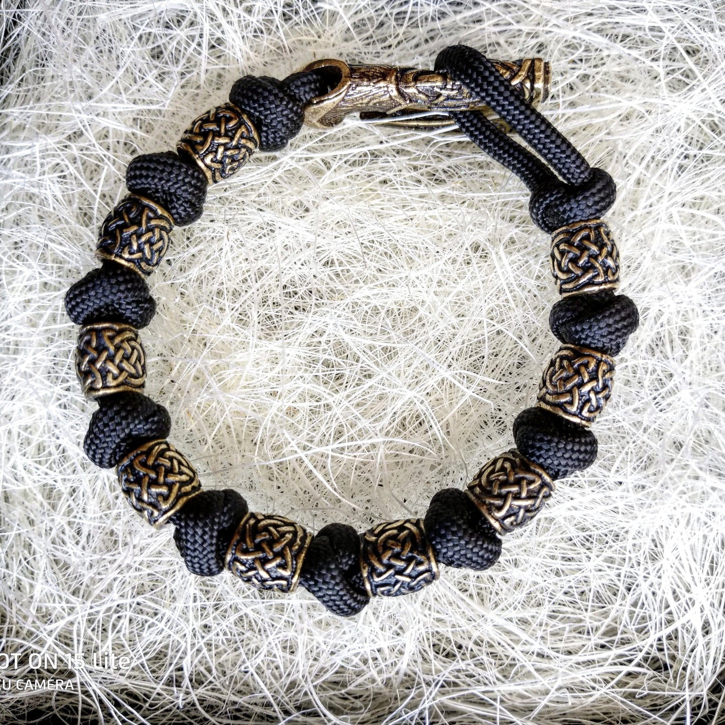 Black mens bangle. Paracord bracelet. Viking jewelry.