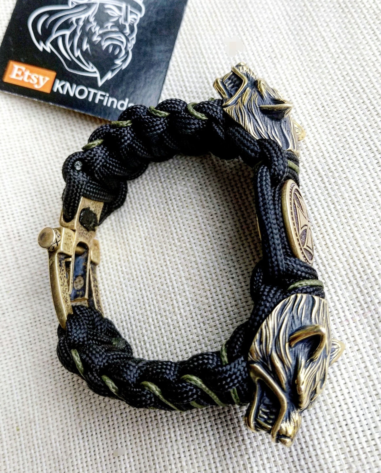 Paracord bracelet with beads "Wolf Head" and "Templar Cross". Men's style, a gift for tough men. Biker bracelet.