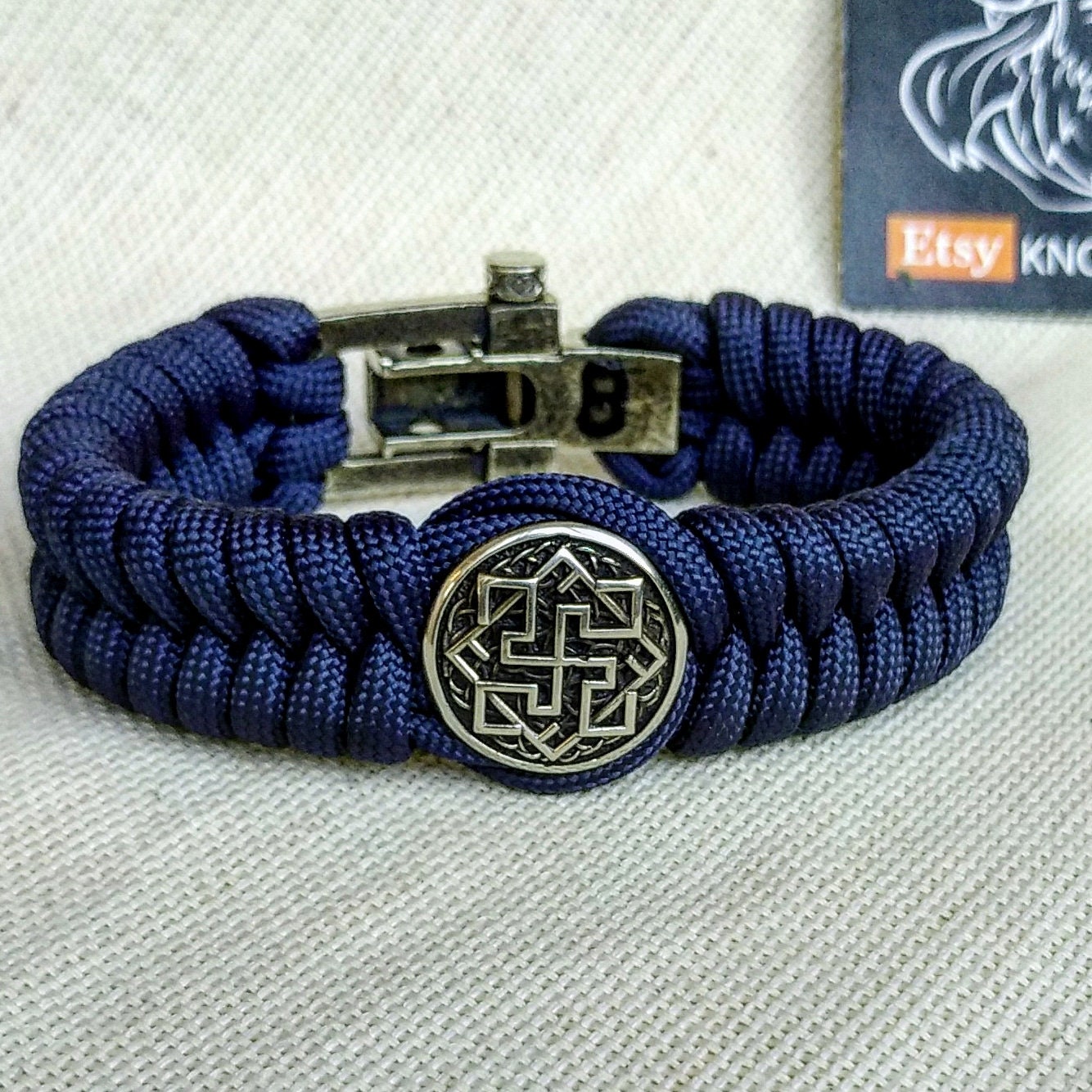Paracord navy blue bracelet "VALKYRIE". The original brutal bracelet made of Celtic knots and beads. Nordic bangle.