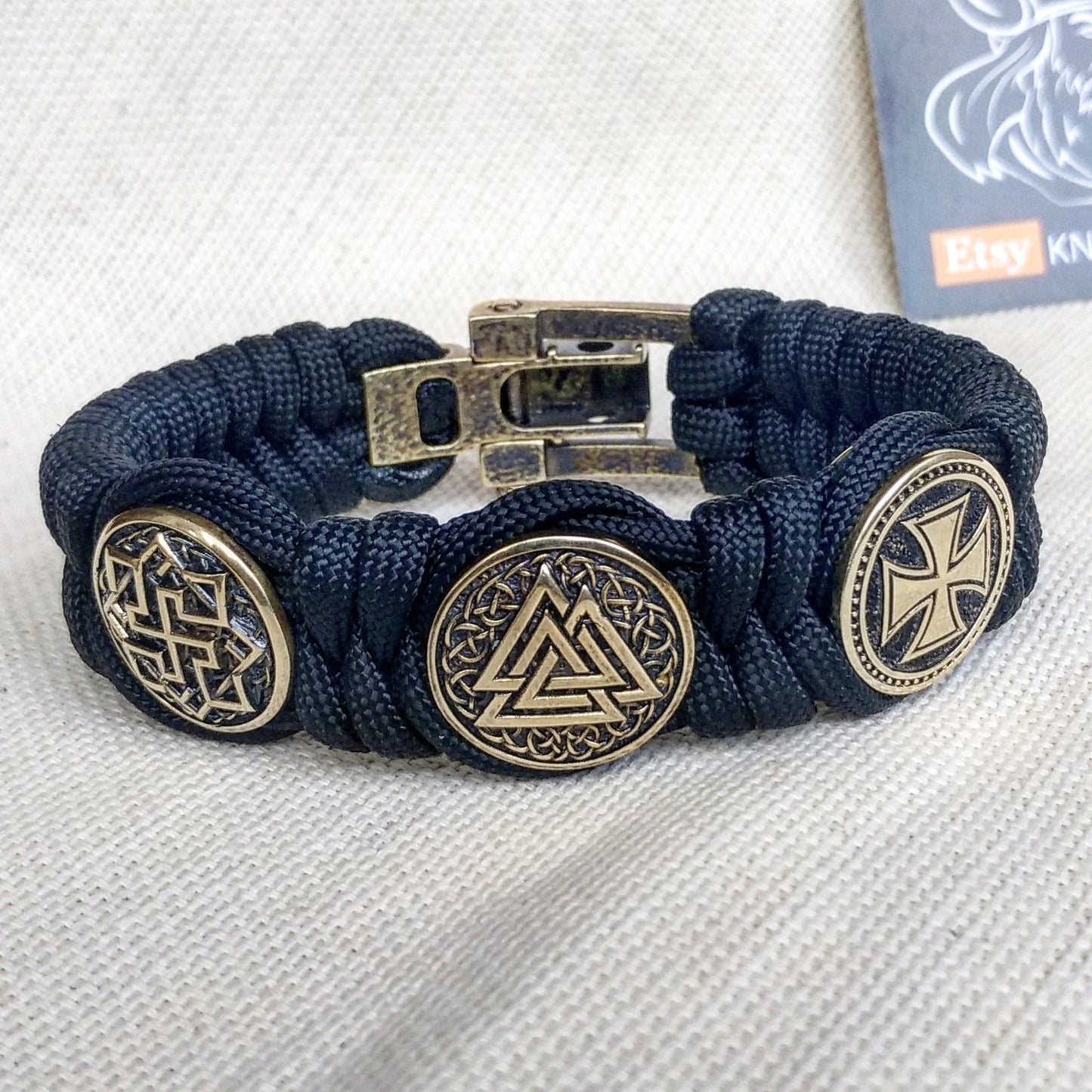 Nordic protective amulet with steel beads "Valknut", "Valkyrie", "Templar cross". Men's style, a gift for tough men. Biker bracelet.