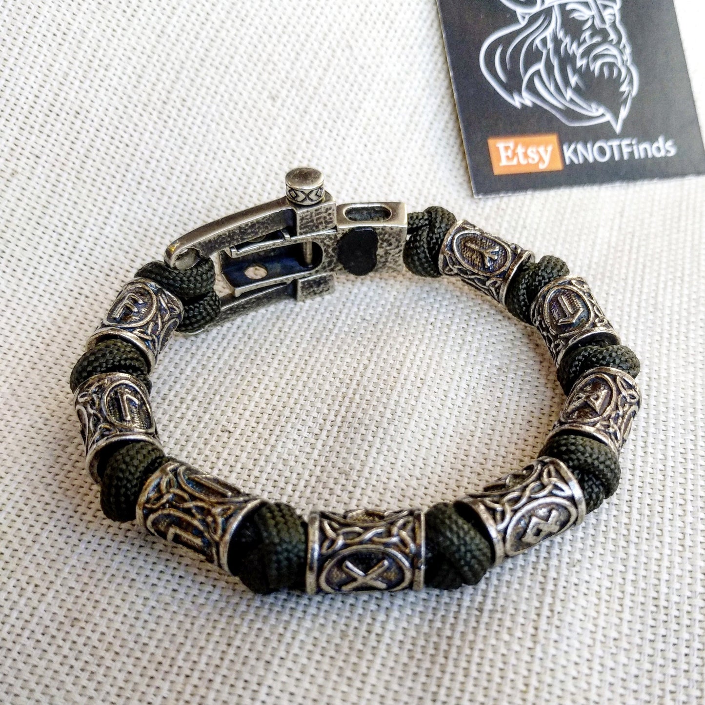 Runic paracord bracelet "VIKING". Nordic bracelet with steel runes beads.