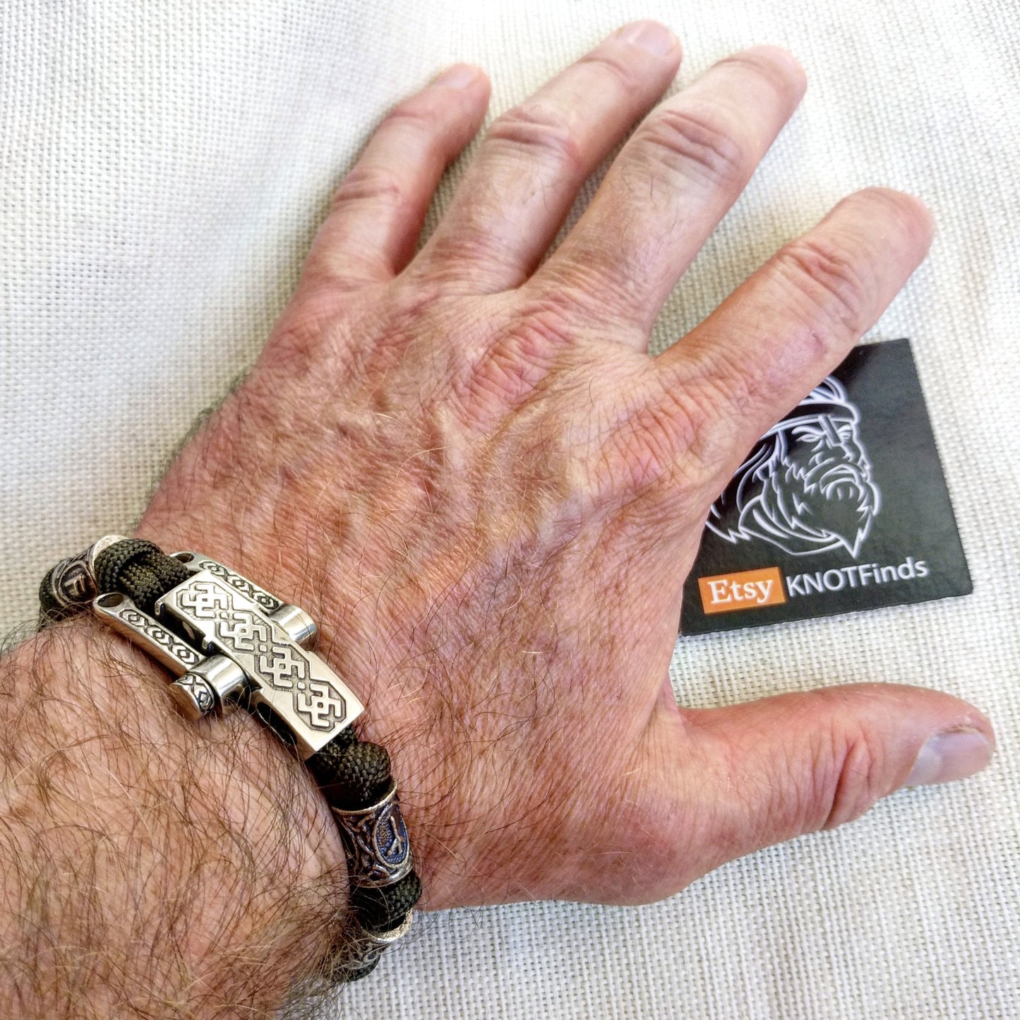 Runic paracord bracelet "VIKING". Nordic bracelet with steel runes beads.
