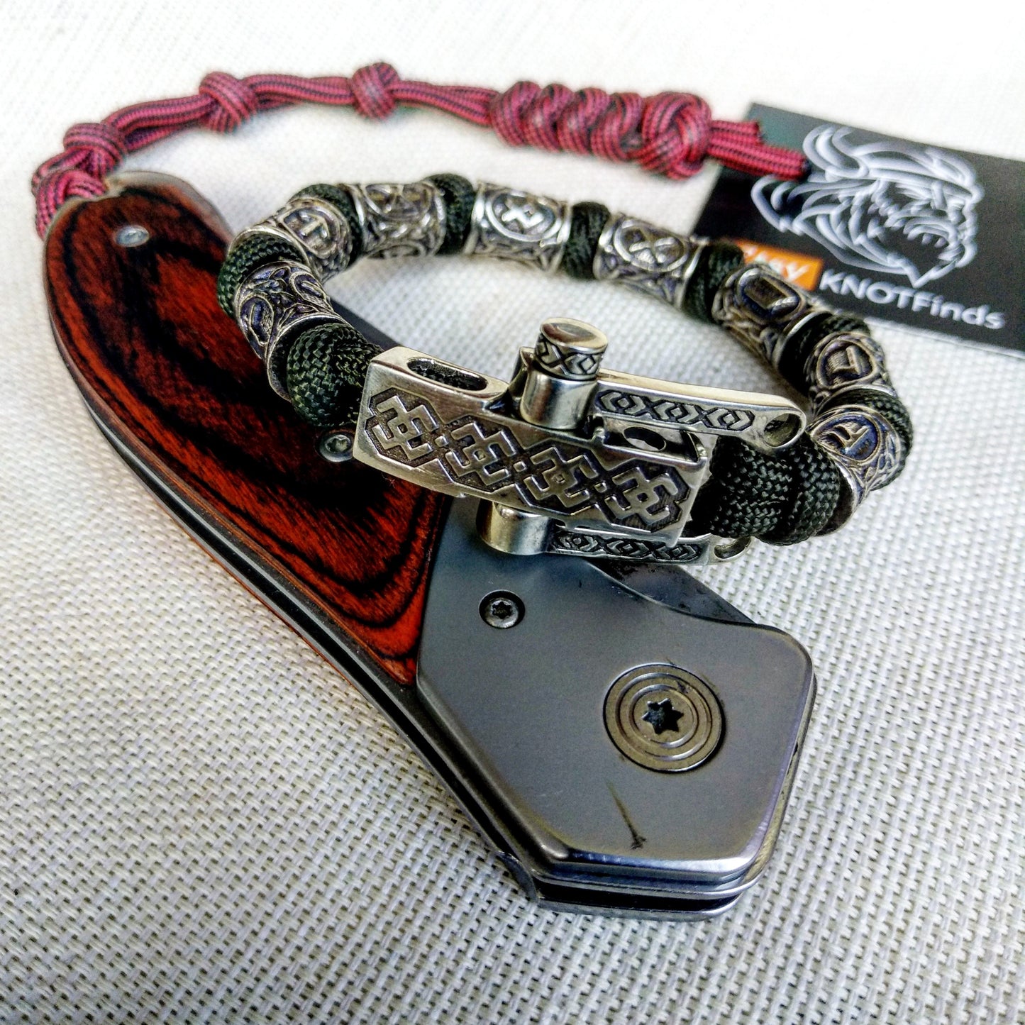 Runic paracord bracelet "VIKING". Nordic bracelet with steel runes beads.