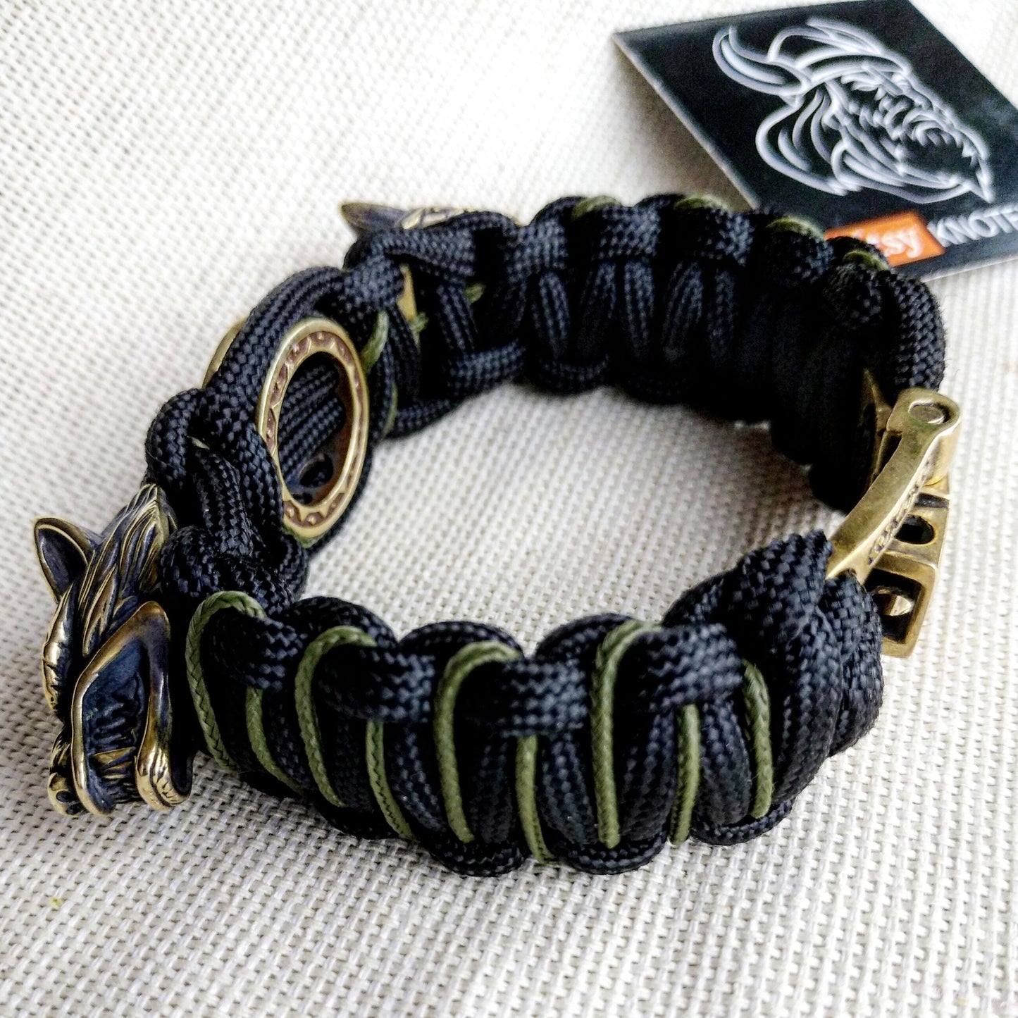Paracord bracelet with beads "Wolf Head" and "Templar Cross". Men's style, a gift for tough men. Biker bracelet.