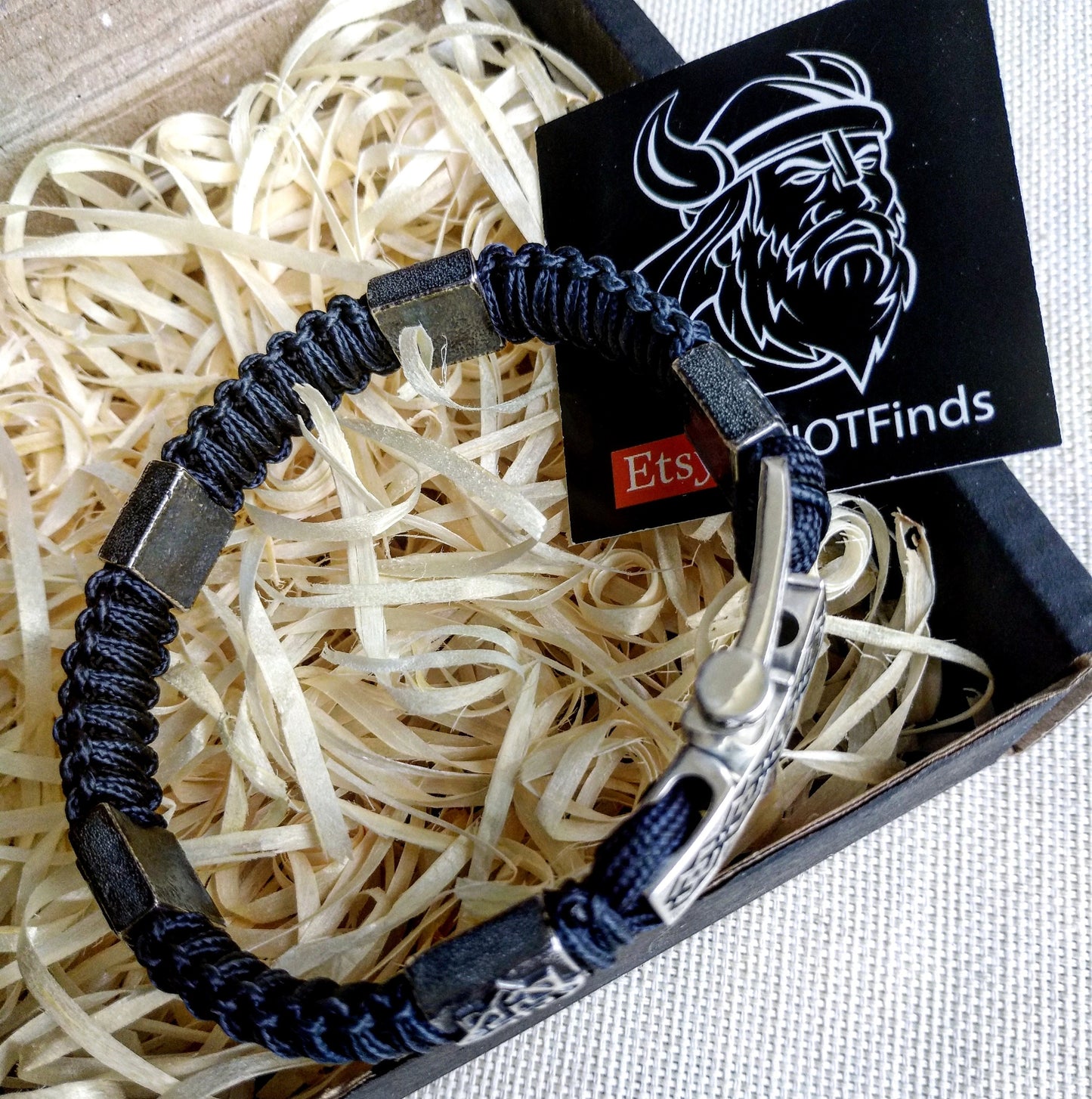 Silver 925 Sterling bracelet. Luxury navy blue paracord bracelet.Viking style.