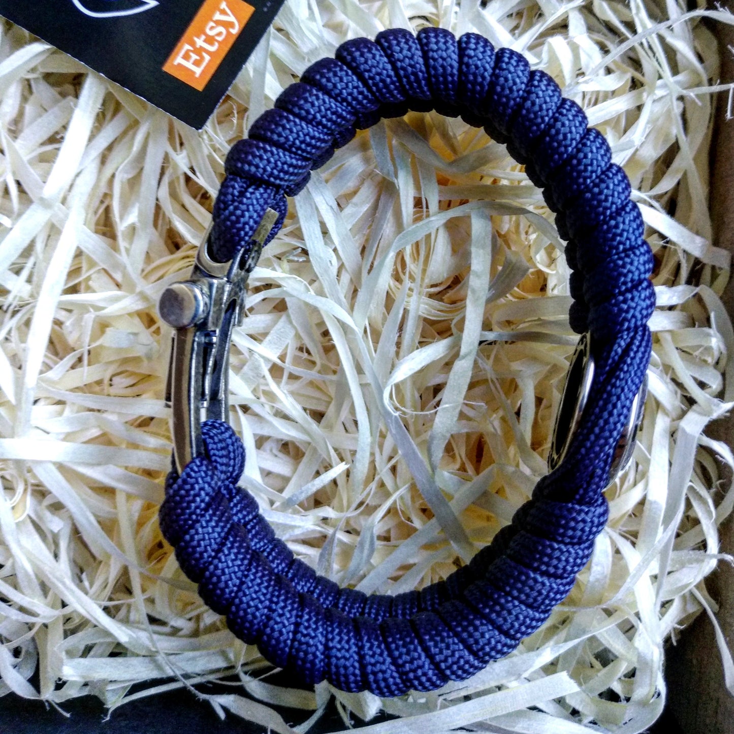 Paracord navy blue bracelet "VALKYRIE". The original brutal bracelet made of Celtic knots and beads. Nordic bangle.