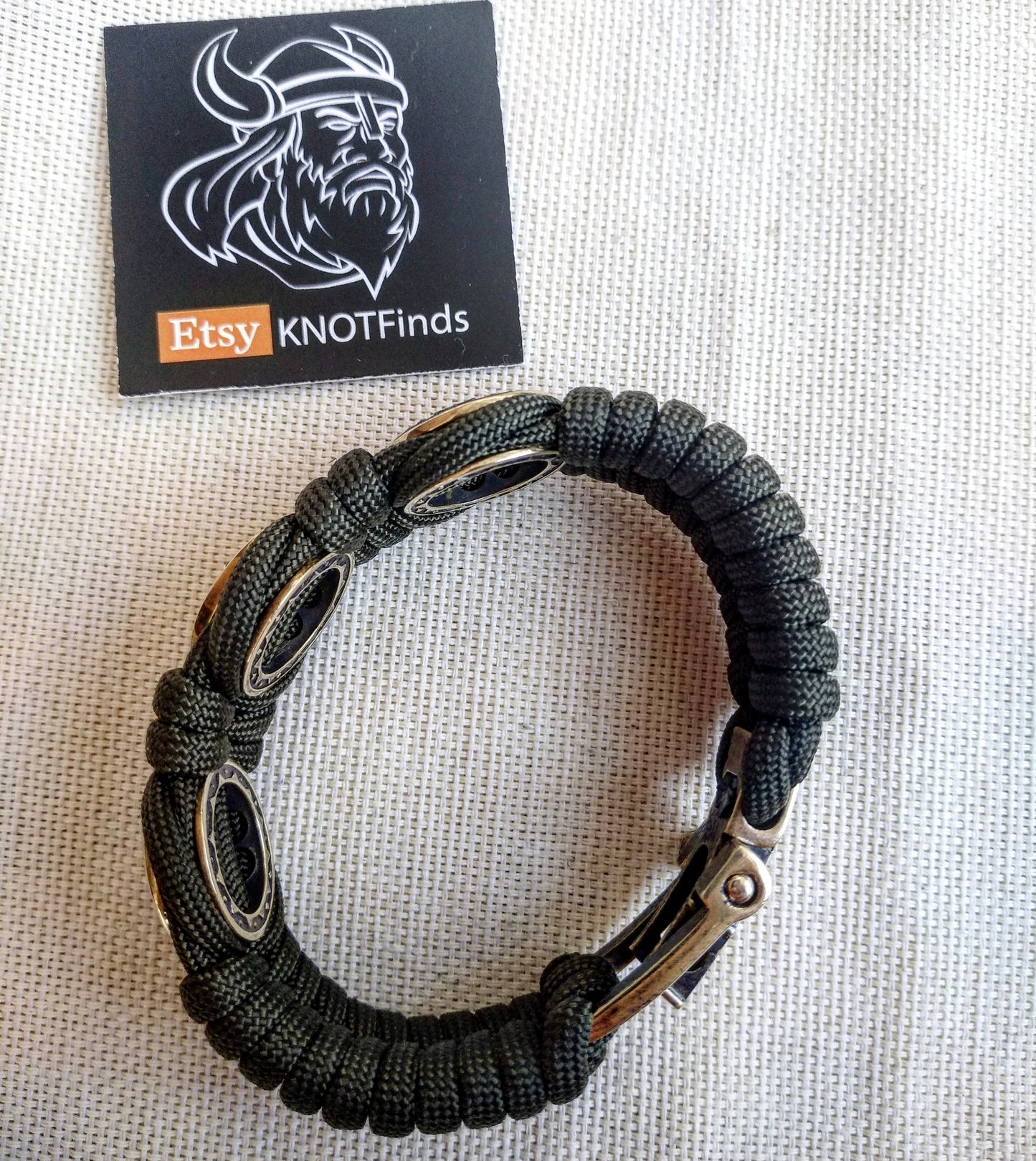 Viking protective amulet with braas beads "Valknut", "Valkyrie", "Horror shield". Men's style, a gift for tough men. Biker bracelet.