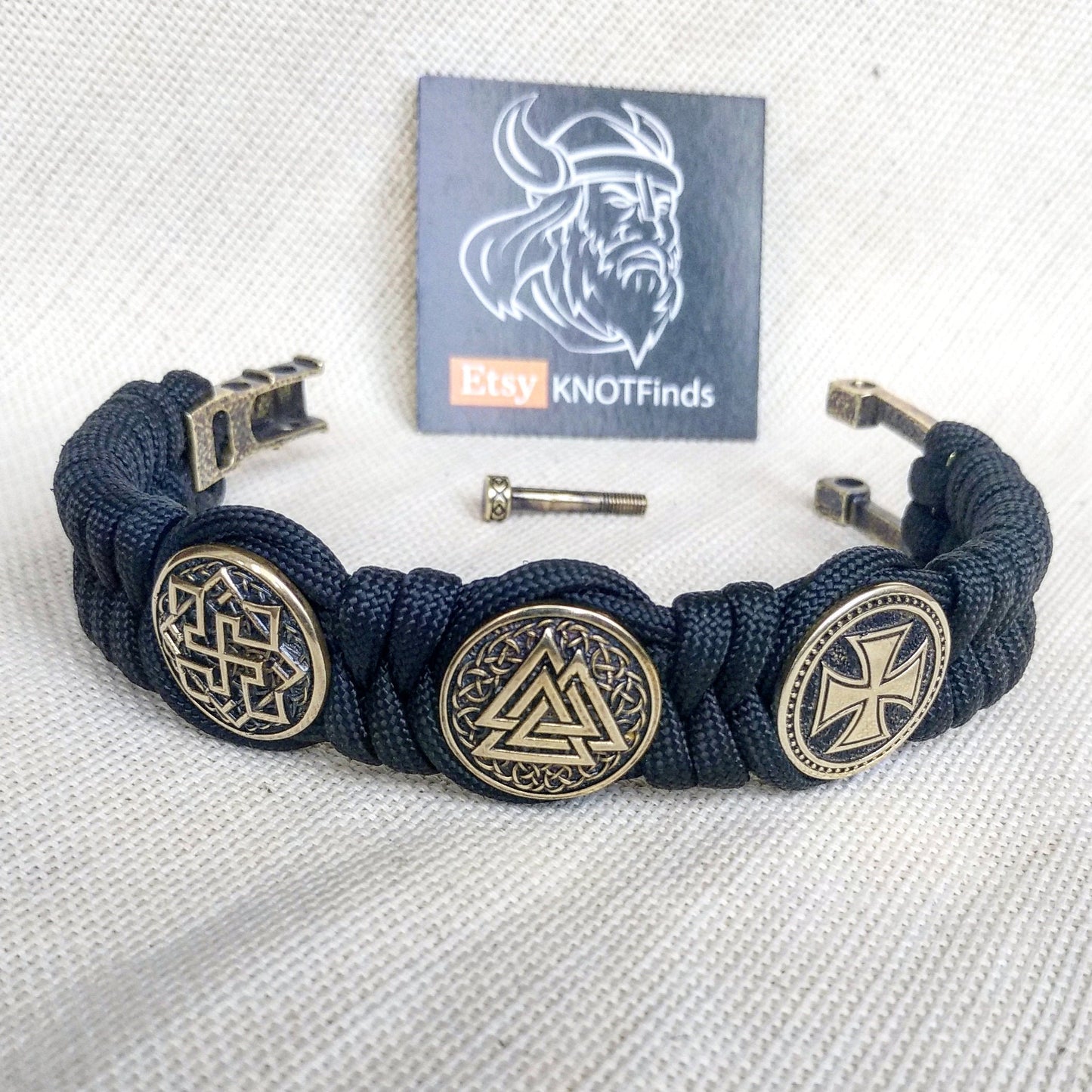 Nordic protective amulet with steel beads "Valknut", "Valkyrie", "Templar cross". Men's style, a gift for tough men. Biker bracelet.