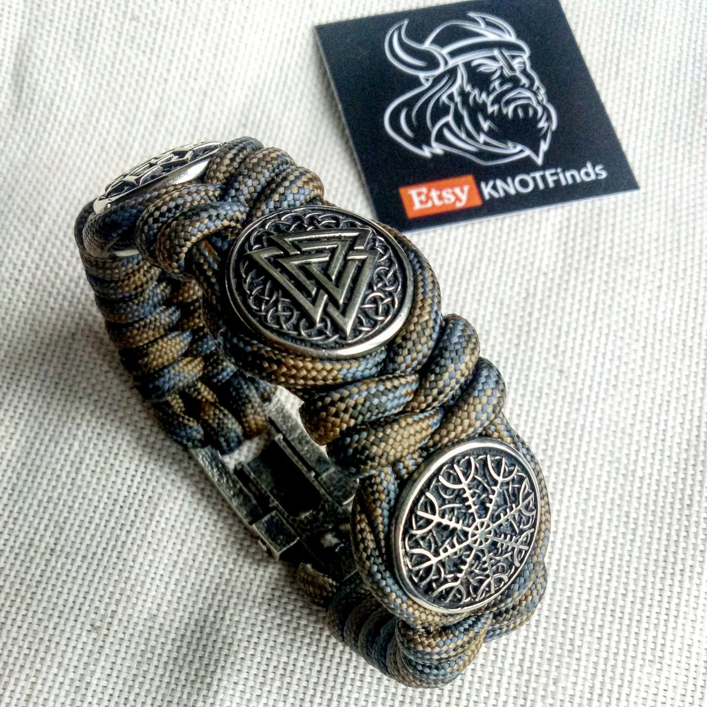 Viking protective amulet with steel beads "Valknut", "Valkyrie", "Horror shield". Men's style, a gift for tough men. Biker bracelet.