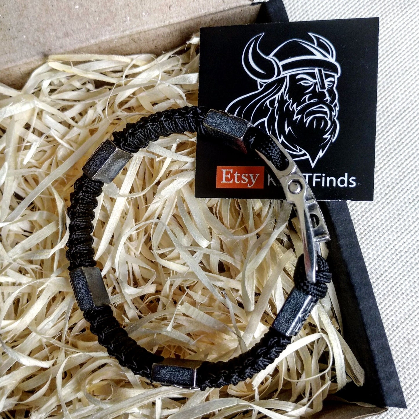 Paracord bracelet. Silver 925 Sterling bangle. Viking style.