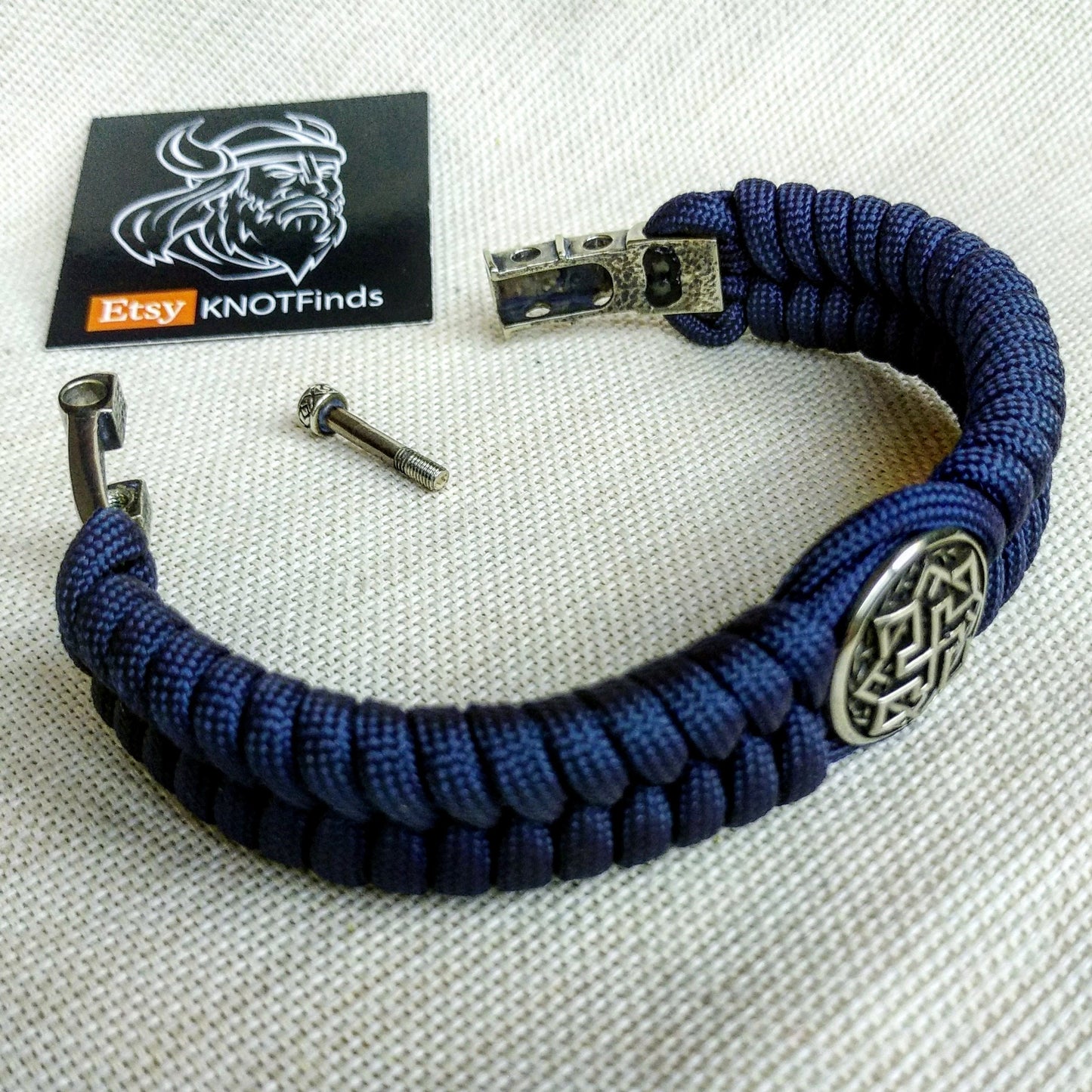 Paracord navy blue bracelet "VALKYRIE". The original brutal bracelet made of Celtic knots and beads. Nordic bangle.