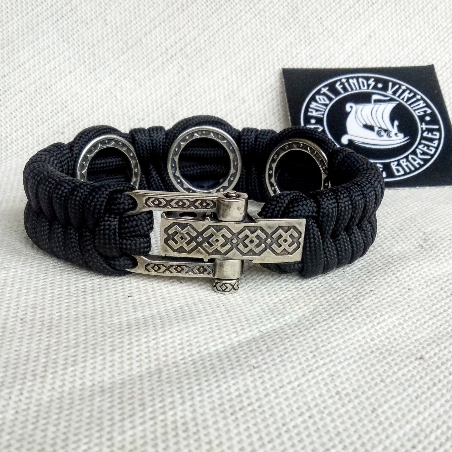 Black Viking protective amulet with steel beads "Valknut", "Valkyrie", "Horror shield". Men's style, a gift for tough men. Biker bracelet.