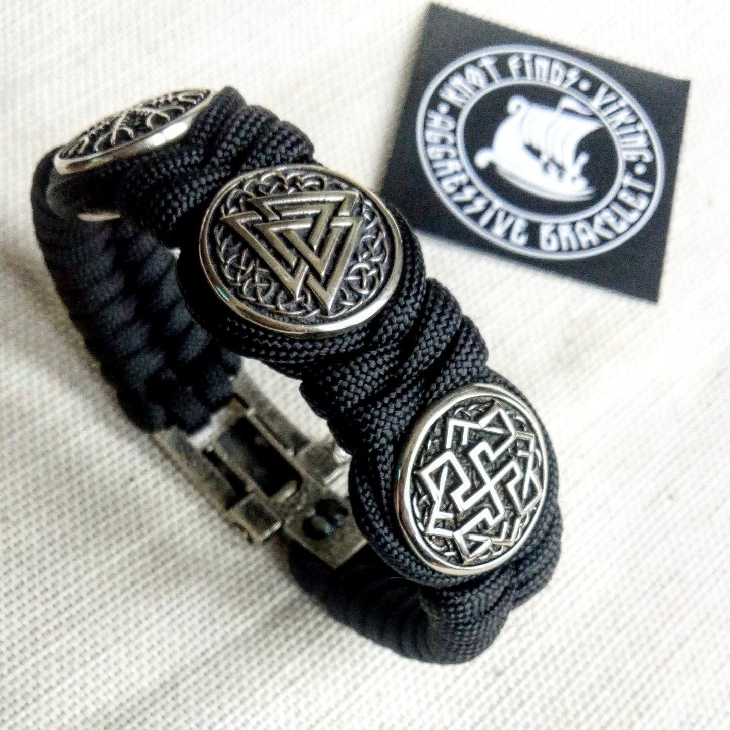 Black Viking protective amulet with steel beads "Valknut", "Valkyrie", "Horror shield". Men's style, a gift for tough men. Biker bracelet.