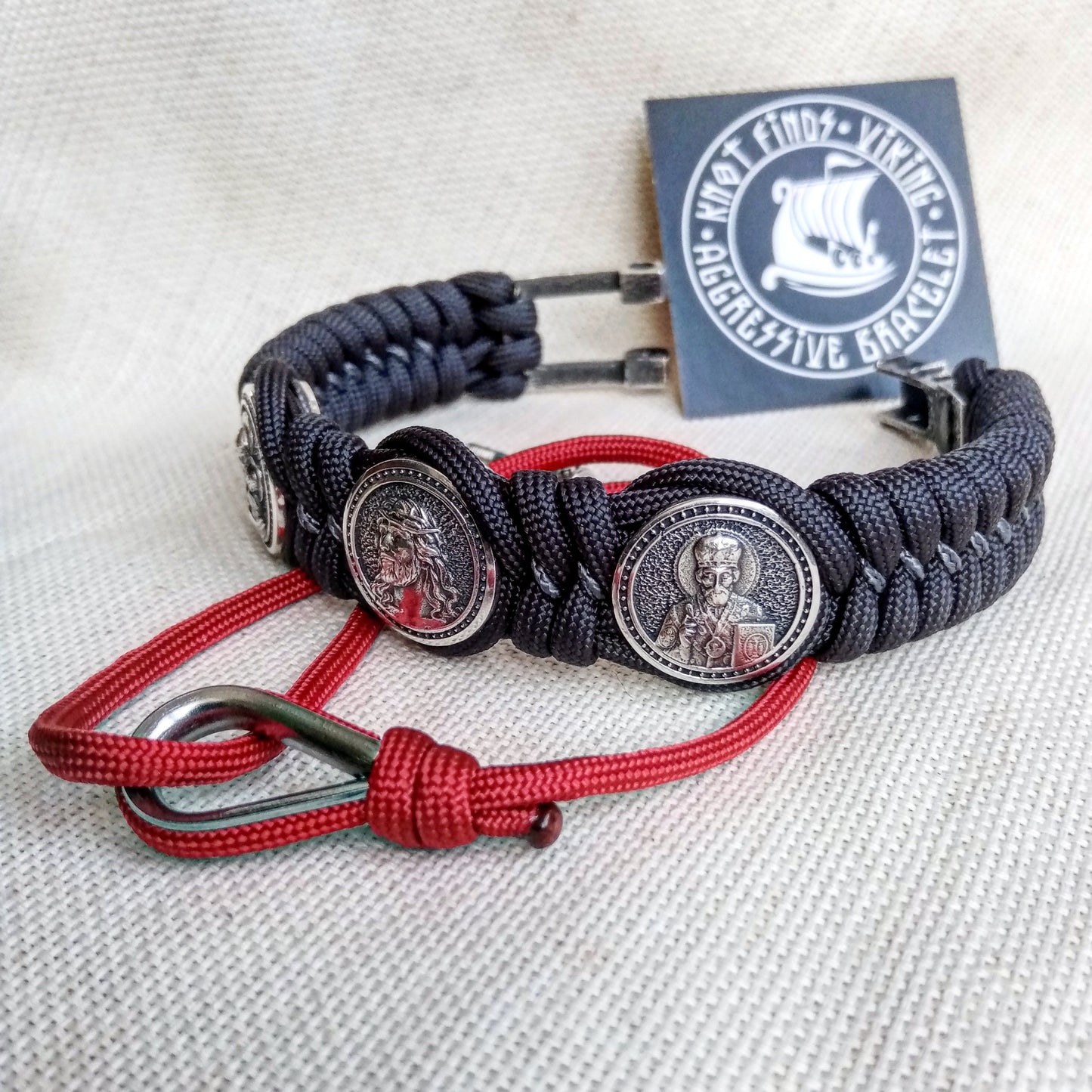 Paracord bracelet. With Silver 925 Sterling beads Jesus Christ, Saint Nicholas, Virgin Mary. Baptism gift. Religious bracelet. Easter gift.